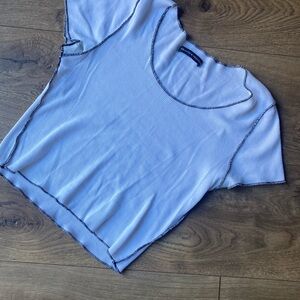 Brandy Melville White Ribbed Inside Out Seamed Scoop Neck Tee OS